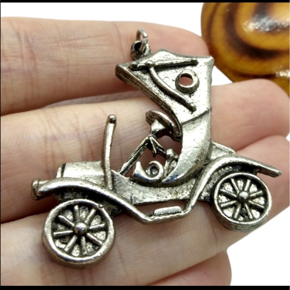 Antique Car Silver Necklace Pendant